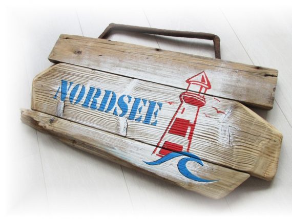 Holzschild Nordsee aus Treibholz von Shabby Surf Art
